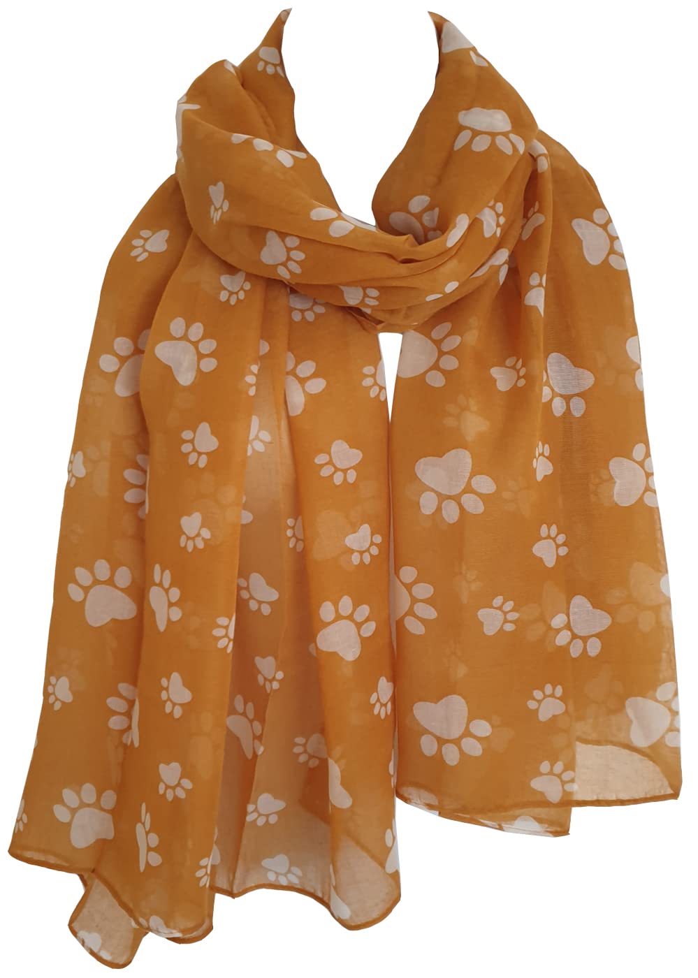 Glamlondon Women's Mustard Paw Print Scarf Animal Cats Dogs Paws Wraps Shawl Scarves (Mustard)