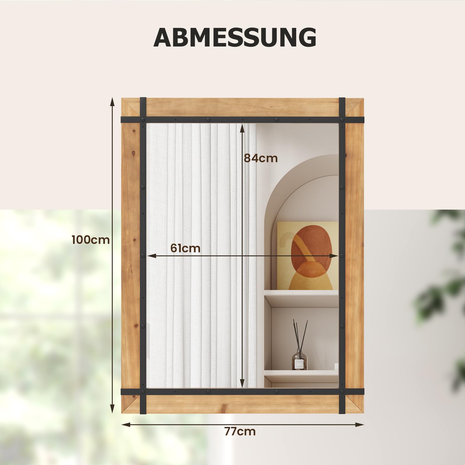 GOPLUS Wandspiegel met houder, spiegel met houten frame, decoratieve spiegel, badkamerspiegel voor woonkamer, badkamer en hal, wandmontage, 56 x 76,5 cm ( bruin
