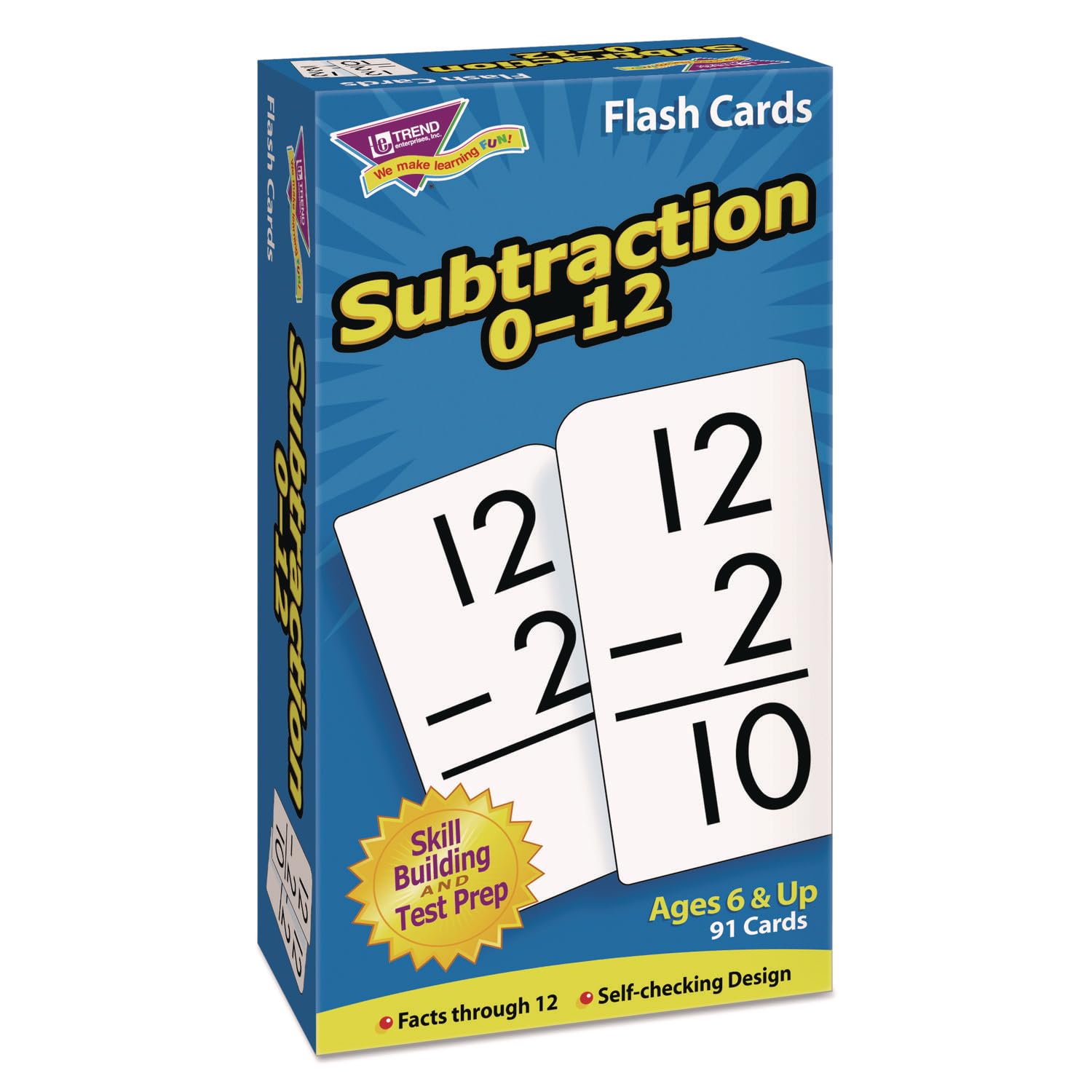 Trend Enterprises Math Flash Cards, Subtraction, 0 To 12, 3"x5-7/8"