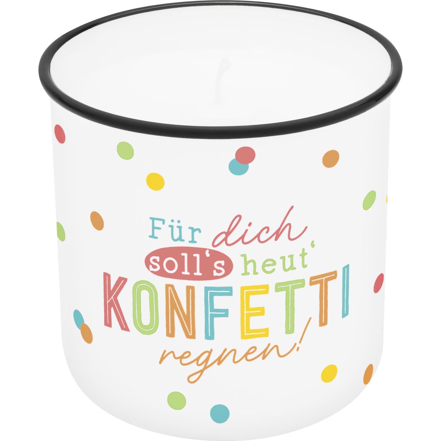 GRUSS & CO Candle in Cup Motif Confetti, Printed Candle Cup, Porcelain, Height 8.8 cm, Diameter 8.4 cm, Gift, Decorative Item, 74771