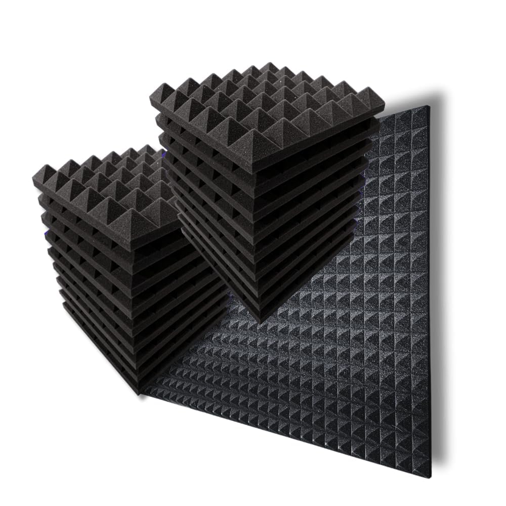 MMT Acoustix® 18Pc Pyramid Acoustic Foam Panels | Pro Soundproofing for YouTubers, Podcasters & Studio Recording | 1x1Ft | 2” Thick | Charcoal Black