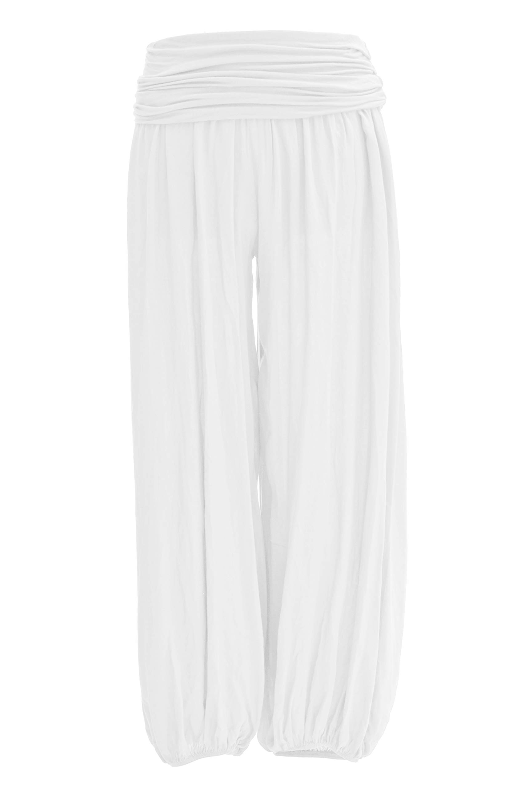 Texture Women's White Italian Lagenlook Plain Viscose Boho Harem Ali Baba Trouser Pants Joggers One Size (, One Size)