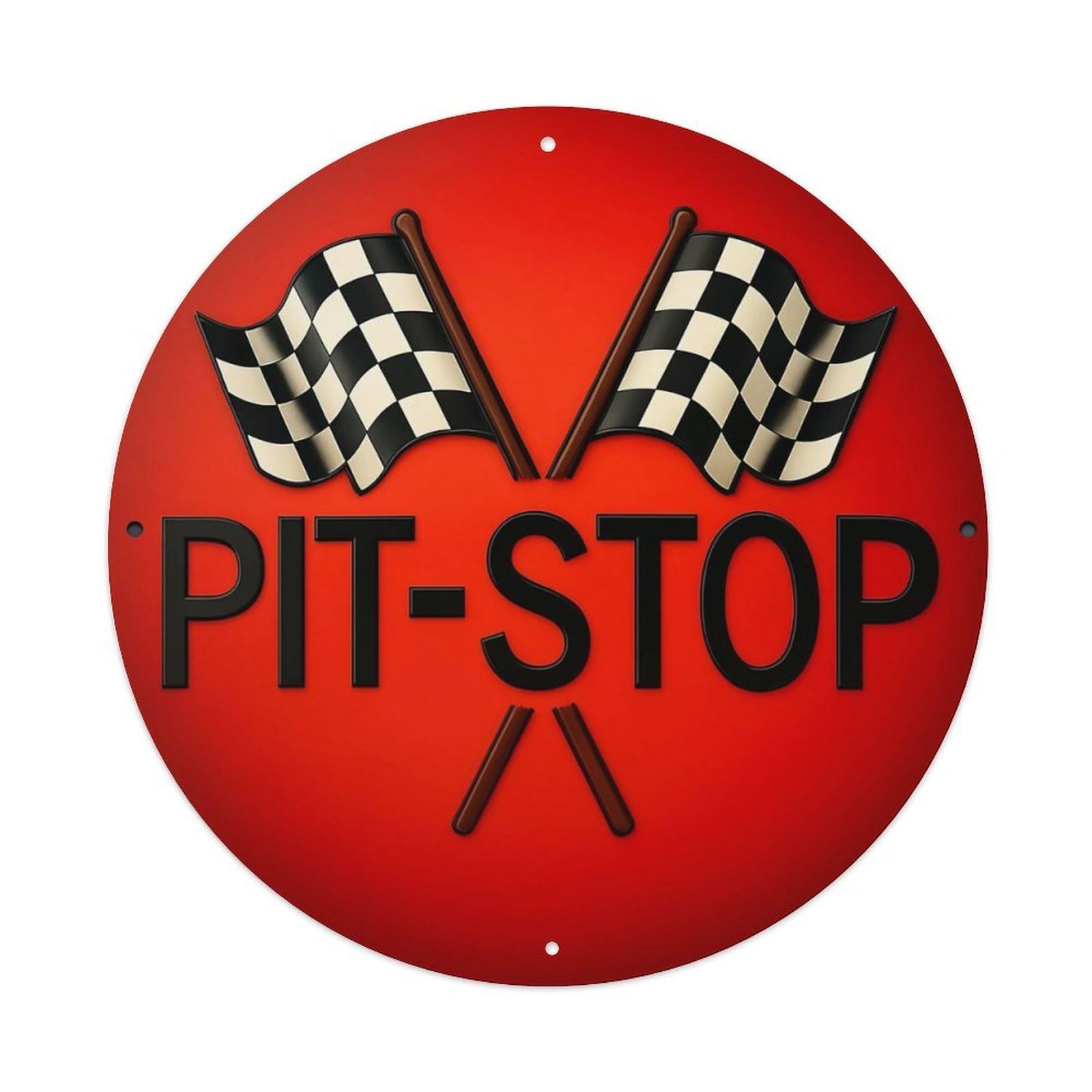 Pit Stop Checkered Flags Design Vintage Metal Tin Sign Retro Wall Decor for Home Bar Garage Cafe, Indoor & Outdoor Decorative，circle Metal Poster, 8x8 Inch