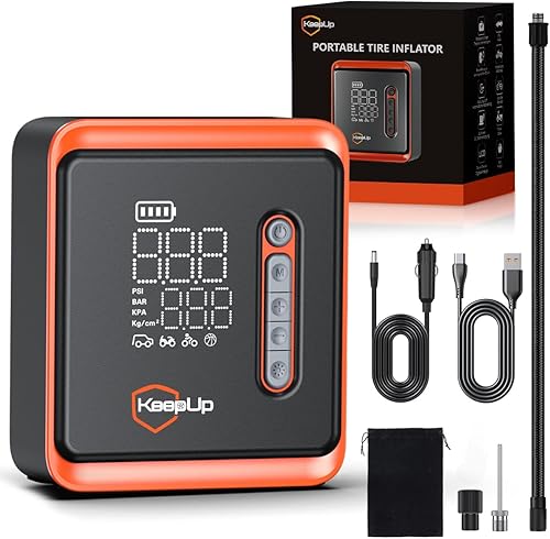 Compresor de aire portátil para inflador de neumáticos, bomba de aire inalámbrica KEEPUP con batería recargable de 10000 mAh para neumáticos de
