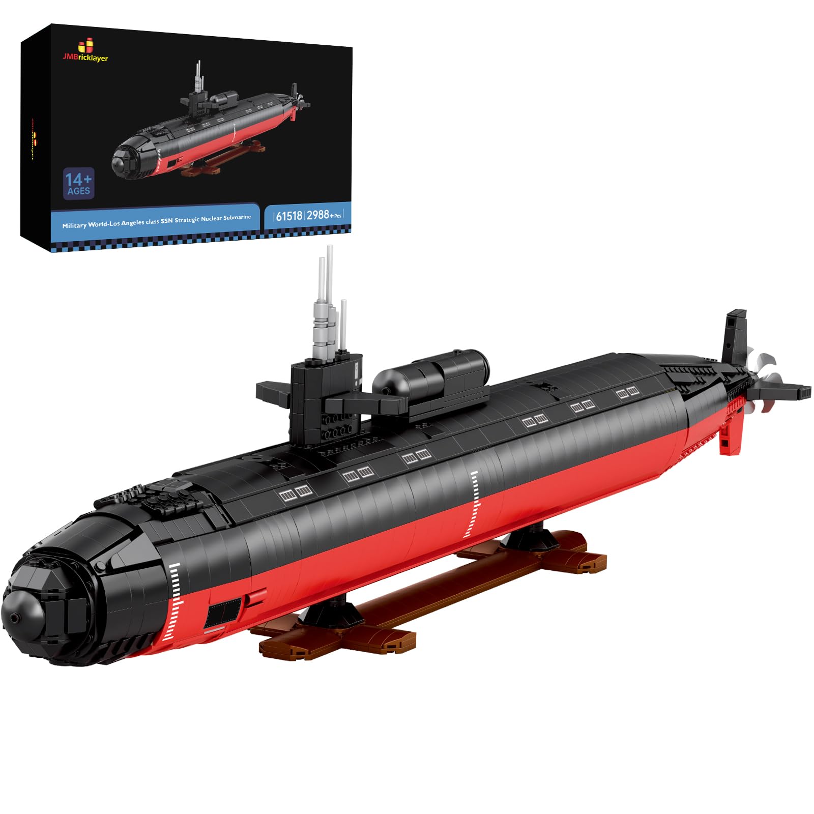 JMBricklayer Nuclear Submarine Building Set for Adults, 1:125 Los Angeles Class SSN Military Fast-attack Submarine Model Kit, Collectible Display History Piece with Display Stand, Gift for Men Adult