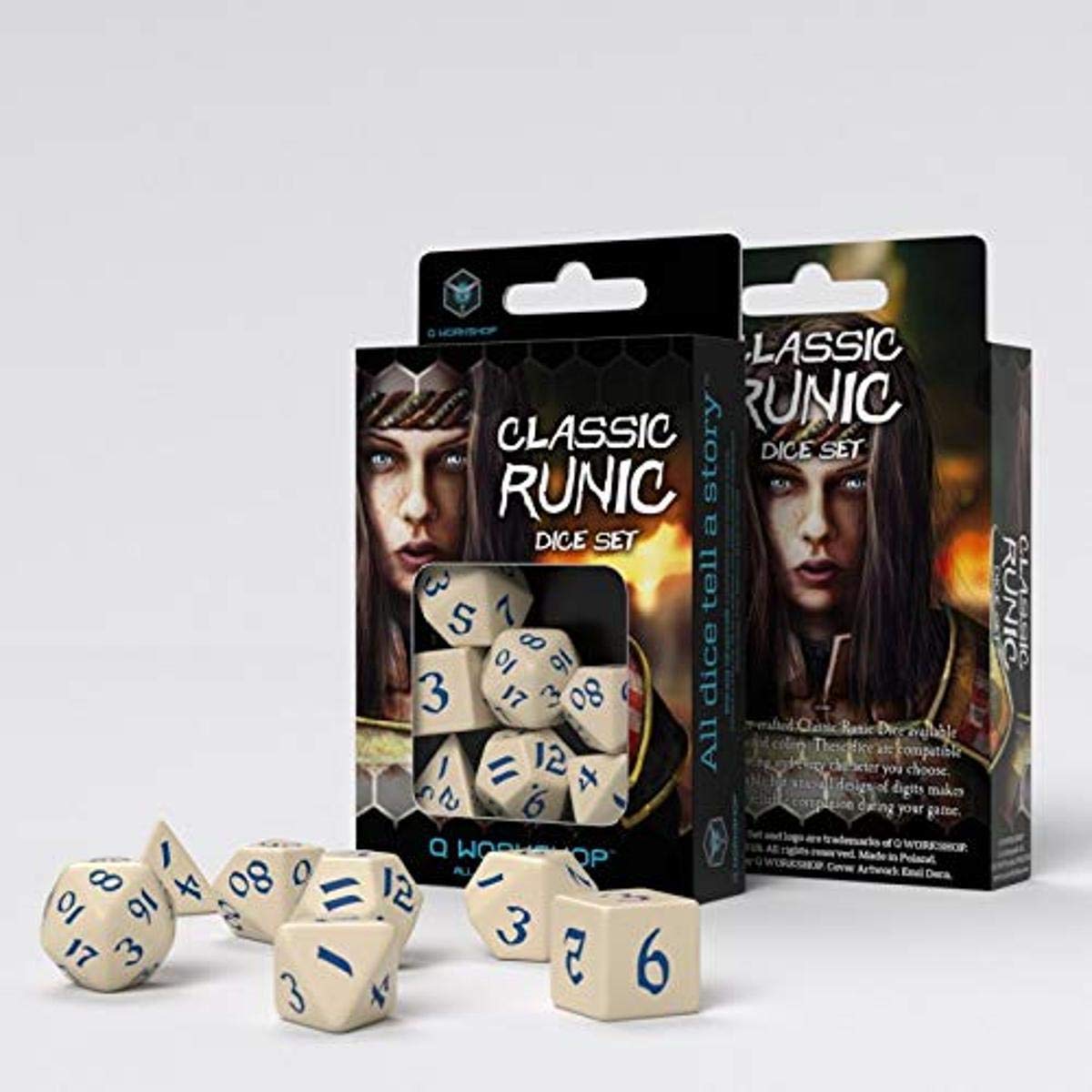 Q-Workshop Classic Runic Beige & Blue Dice Set (7)