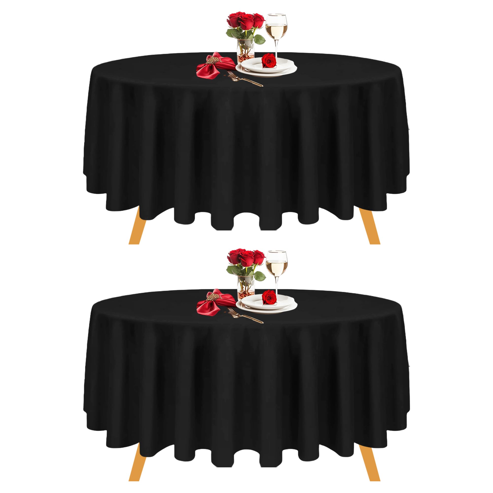 Trimming Shop Black Round Polyester Tablecloth, 108 inch Premium Circular Linen Table Cover, Washable Fabric Table Cloth for Dining Table, Banquet, Wedding, Christmas, Birthday, Parties, 2pcs โ image 1