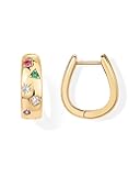 PAVOI 14K Gold Plated 925 Sterling Silver Posts Chunky Huggie Earrings for Women | Multi-Colored Cubic Zirconia Statement Hoop Earrings