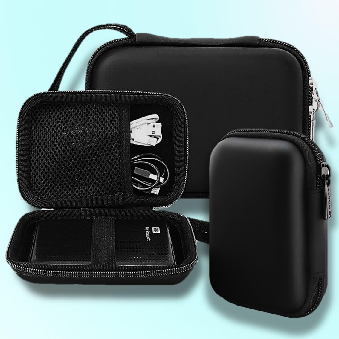 Tnglov Shock Proof External Hard Disk Case Protector | Hard Drive Case Shell | Hard Drive Portable Storage Organizer Bag for USB Cable Power Bank Hard Disk Carry Bag - Double Padded (Black Plain) (B0D1VQTWZF) Amazon Price History, Amazon Price Tracker
