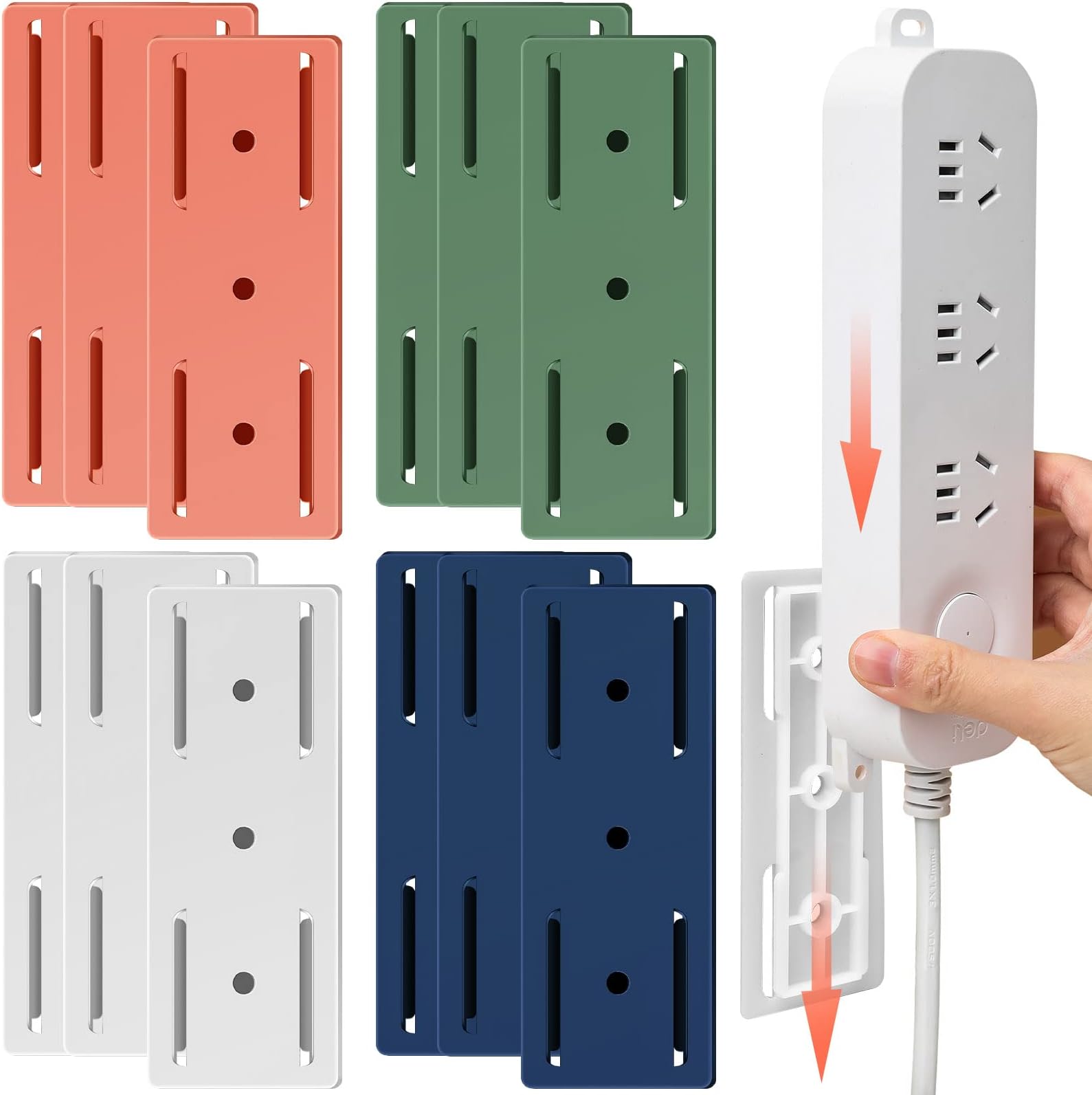 12 Pcs Adhesive Punch-Free Socket Holder,Self-Adhesive Desktop Socket Fixer,Punch Free Socket Holder Removable,Desktop Mobile Plug-in Socket Fixer Bracket Stand Organizers