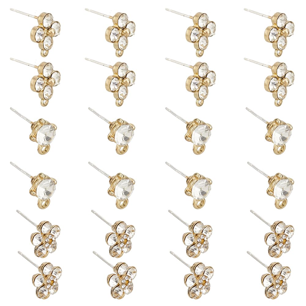 SUPERFINDINGS 24Pcs 3 Styles Stud Earring Rhinestone Earring Stud Finding Alloy Hypoallergenic Earrings Earrings Posts with Crystal Rhinestones and Horizontal Loops for DIY Jewelry Making Findings