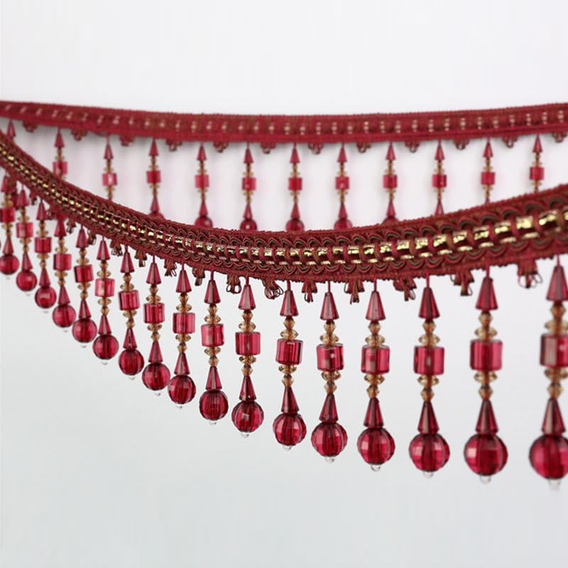 1 Meter Crystal Beaded Fringe Lace Trim - Elegant Hanging Ribbon Braid for Sewing, Curtain & Tablecloth Decor(Dark Blue)