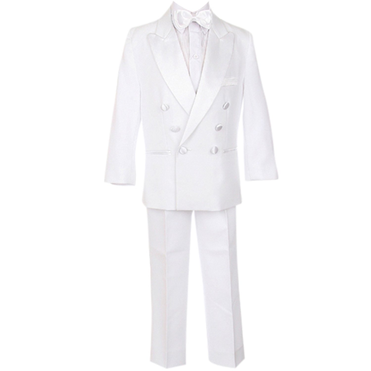 HBDesign Boys'2 Piece 6 Button Notch Lapel Trim Fit Golf Tux with Bowtie White