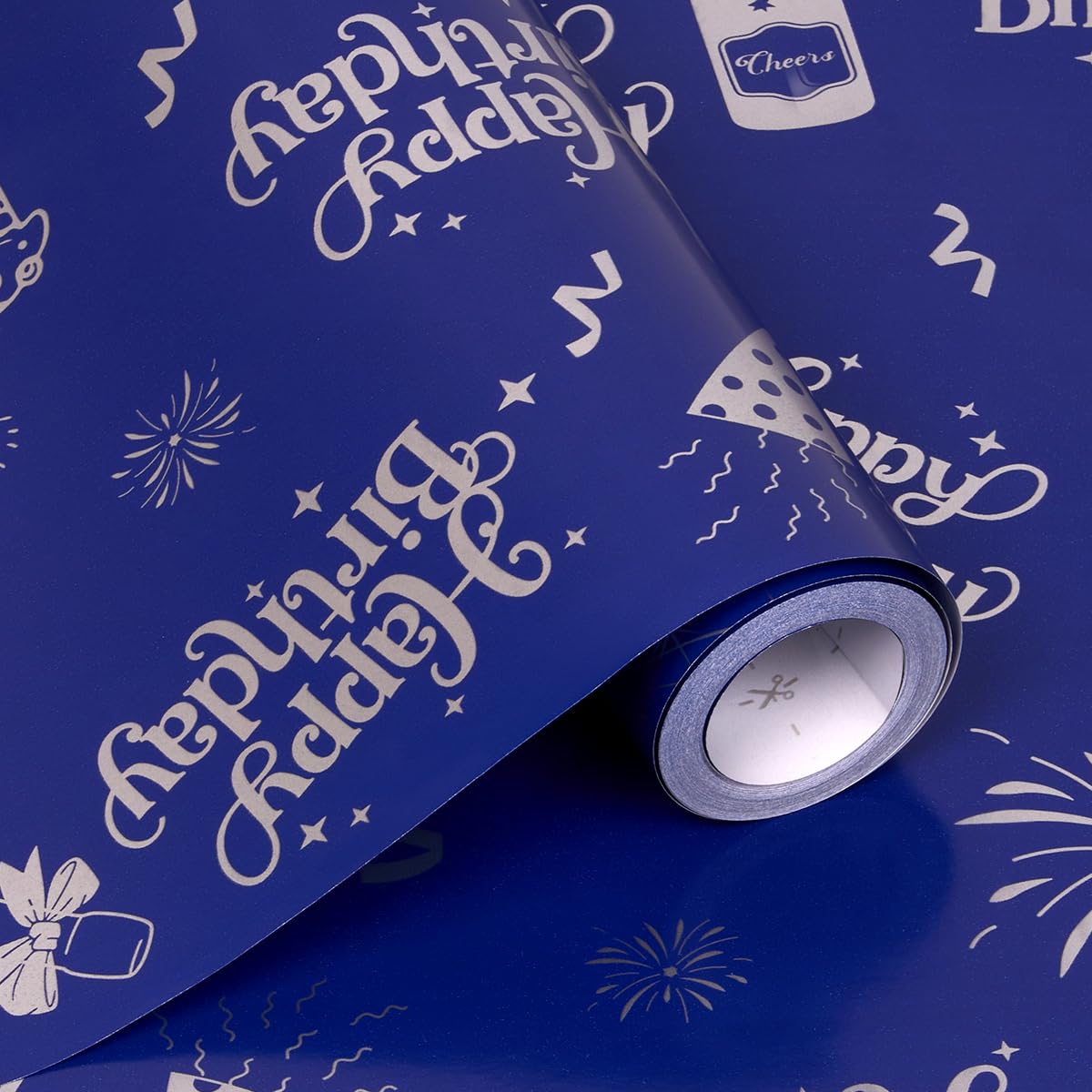 43cm x 10M Blue Gift Wrapping Paper Roll - Birthday Wrapping Paper Recyclable Paper for Birthday Gift Decorations