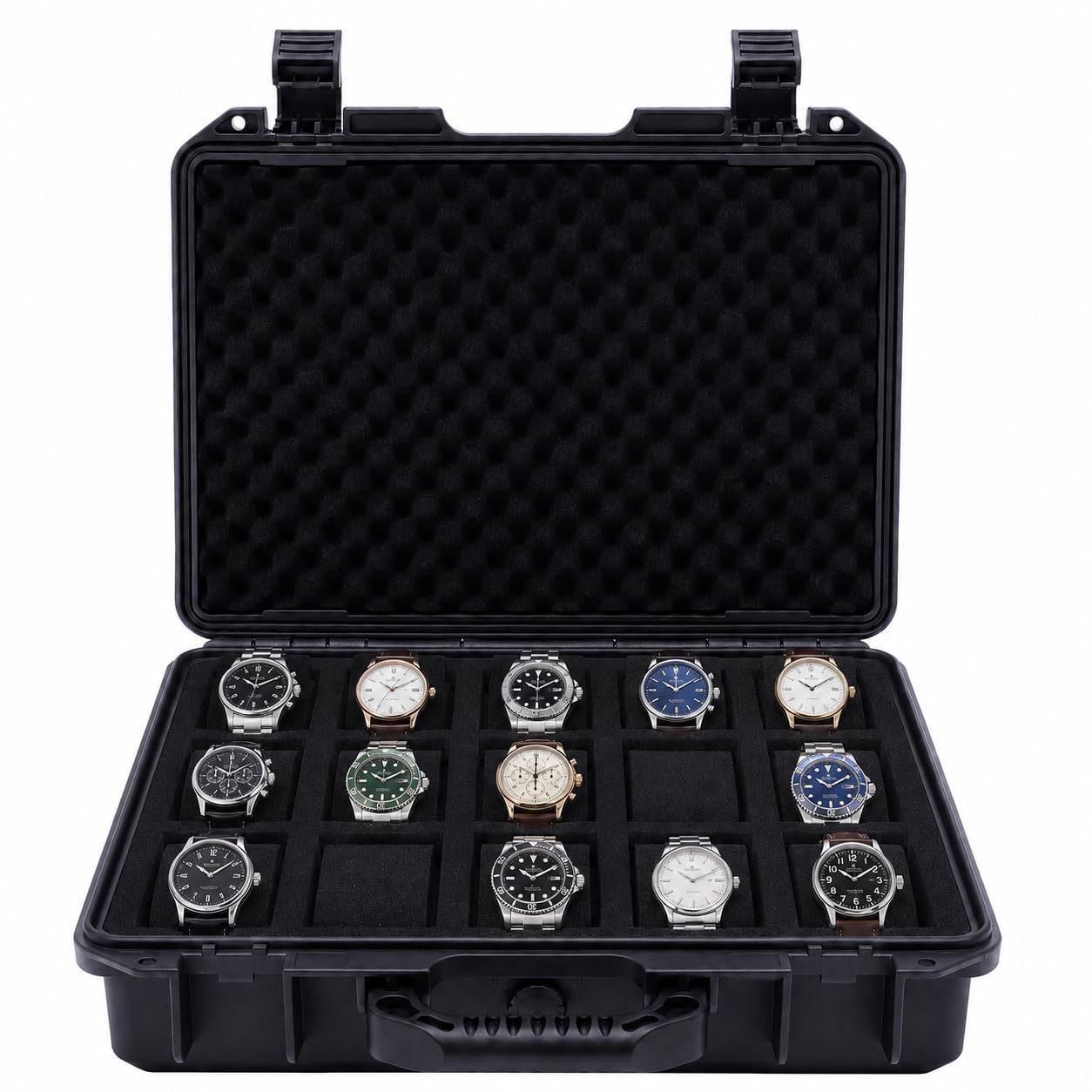 Caja de Relojes 15 Compartimentos Organizador Hombre Viaje Polipropileno