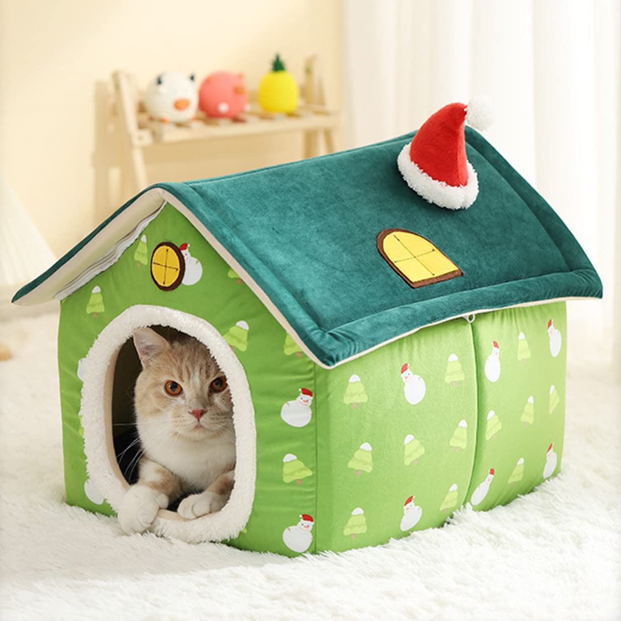 Amazon | [JUI3N] 36*44*39 犬 猫 グリーン ベッド 猫ハウス ペット