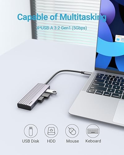 Miniatura 3 de Adaptador multipuerto USB C a USB, divisor USB C de 4 puertos de aluminio para laptop, Thunderbolt 34 ultradelgado Hub USB de datos compatible con