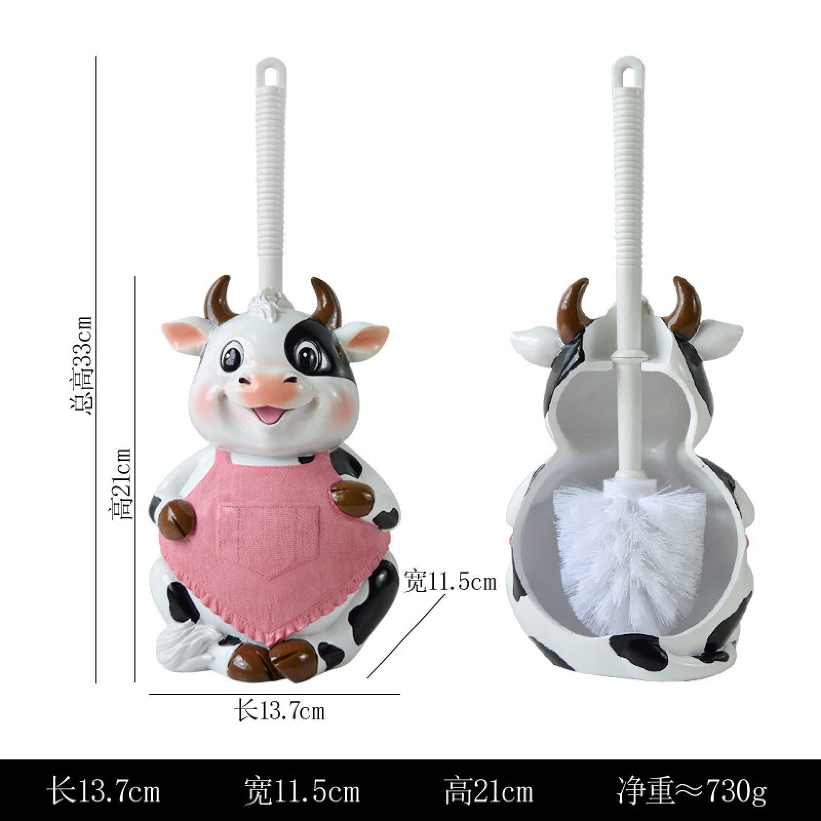 Con base in resina Cartoon Animal Scopino per bagno senza spazzola per la pulizia degli angoli morti, NX0206B Bovini (rosa)
