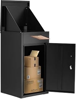 Package Delivery Box for Outside,Lockable Anti-Theft Parcel Drop Box with Mailbox Waterproof Weather Resistant Full Metal Frame for Porch Fence Curbside (38.3"x17"x16", Black)
