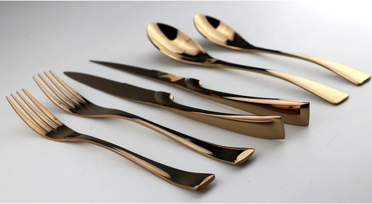 Stainless Steel Mirror Polished Rose Gold Flatware Set , Steak Knife Dinnerware Knife Fork Salad Fork Dessert Spoon 24-piece , Service for 4