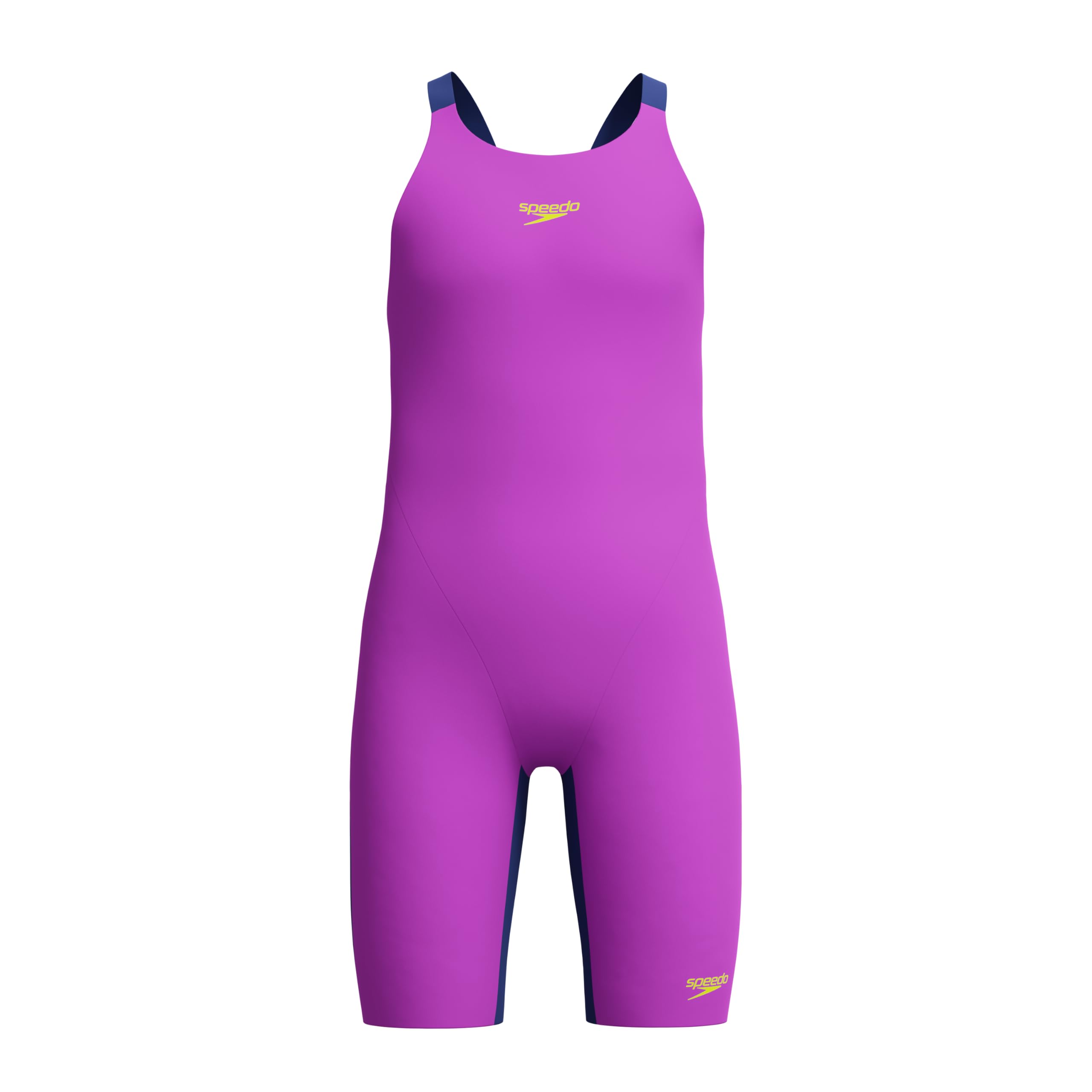 Speedo Fastskin Junior Endurance+ Max Badeanzug mit offenem Rücken, Kniehaut, Neongelb/Noble Navy