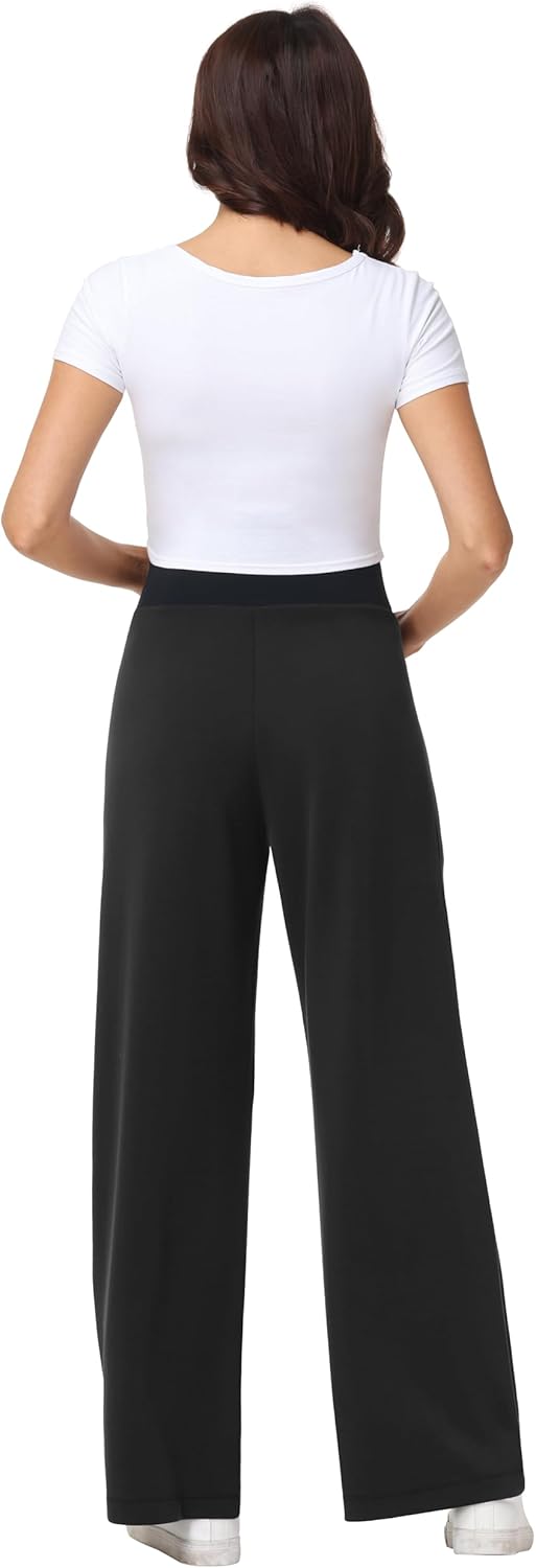 V VOCNI Maternity Pants Wide Leg Dress Yoga Pants Over The Belly Stretchy Work Slack Pregnancy Lounge Trousers - Image 6