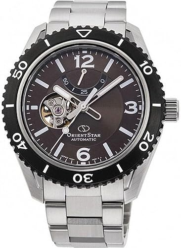 Orient Star Semi Skeleton Power Reserve Sapphire Brown Dial Reloj RE-AT0102Y, Marrón, Contemporáneo