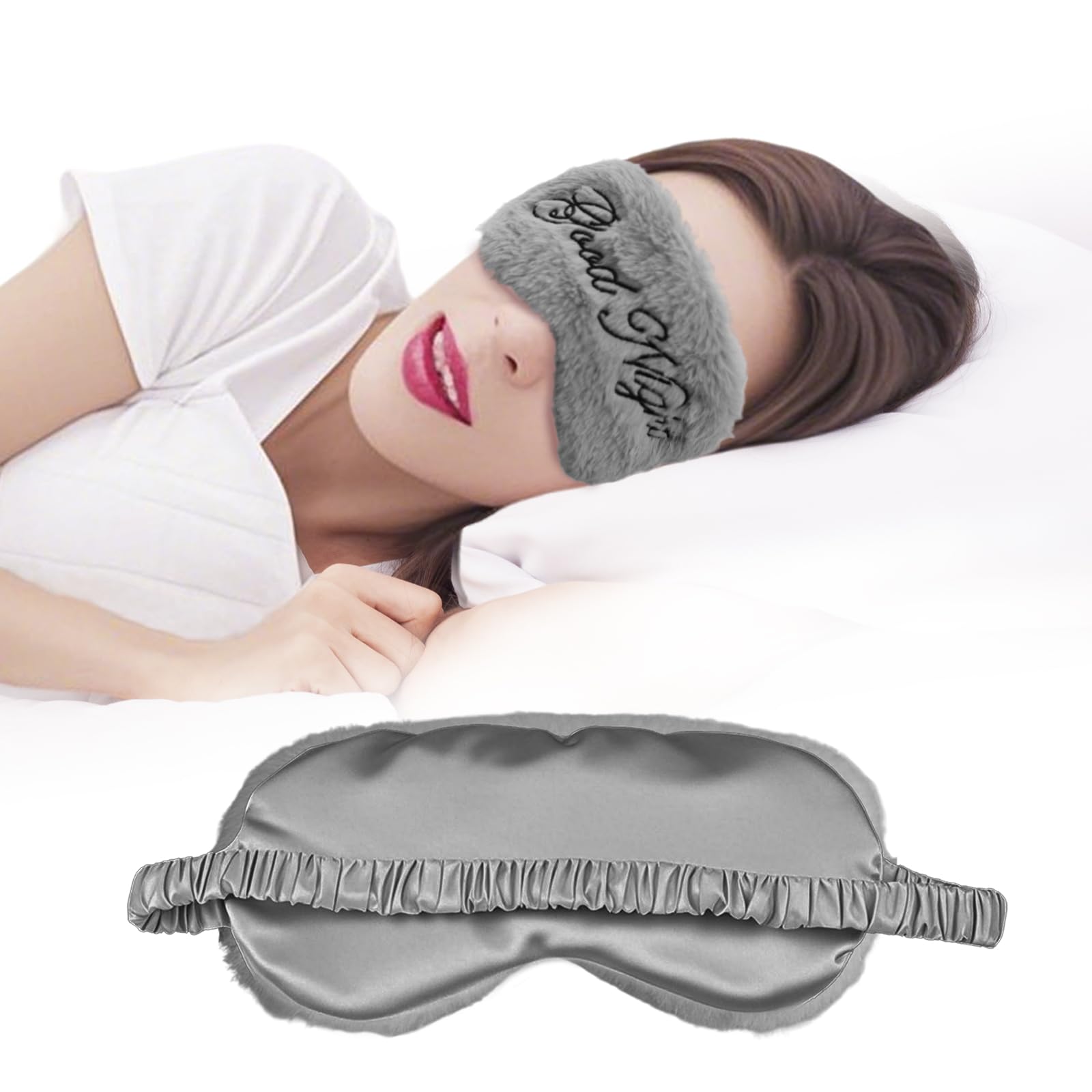 Plüsch Satin Schlafmaske,98% Lichtblockierende Schlafbrille mit Verstellbarem Band für Frauen & Herren & Kinder, Schlaf Augenmaske für Reise Gadget, Schwarz(Asche)