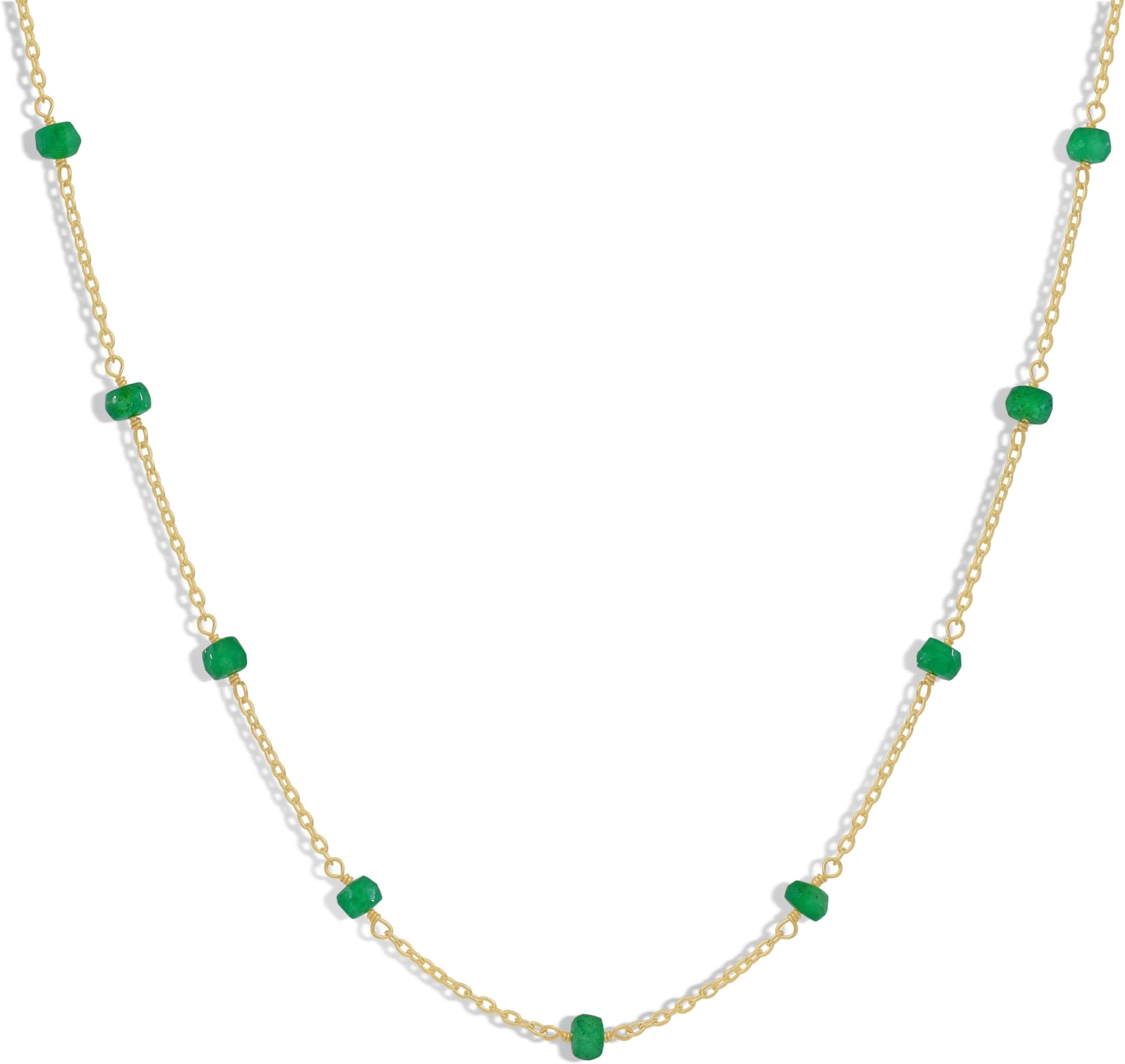 Natural Ruby, Emerald, Moonstone & Multicolor Opal Beaded Chain Necklace for Women in 925 Sterling Silver Yellow Gold Filled Birthstone Jewellery Gift