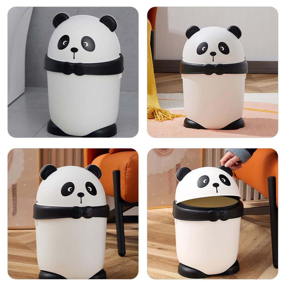 Luxshiny Niedlicher Mülleimer in Pandaform aus Pp mit Klappdeckel Moderner und Rustikaler Stil für Büro und Zuhause Kompakter Abfalleimer fürs Schlafzimmer