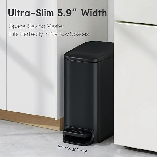 Tacho de Basura TIPGO Slim 6L Apertura a Pedal Acero Inoxidable Negro Mate miniatura 2