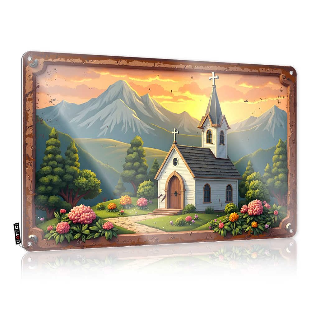 Fzfn Colour Dorm Decorations Poster Sweet | Charming Church Amidst Serene Mountain Landscape Gorgeous Yard Decoration(20X30cm)