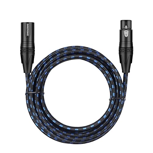 Miniatura 5 de DREMAKE Cable de micrófono XLR de 3 pines XLR macho a hembra, cable de audio de micrófono de 15 pies, color negro y azul, tweed trenzado,