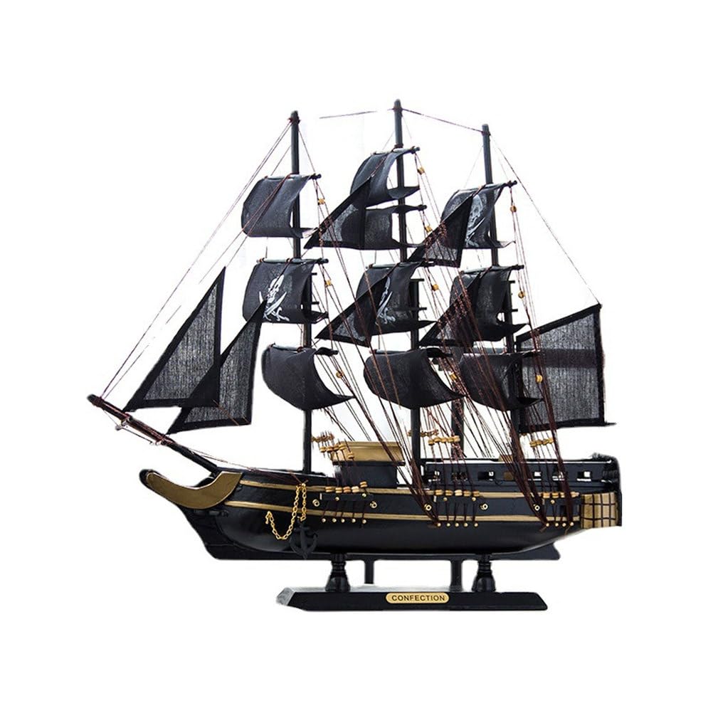 YLME Handgefertigtes Segelboot Modell Aus Holz 48 cm Großes, Schwarz-Goldenes Großsegler-Modell Nautische Dekoration Keine Montage Erforderlich Geschichtsbegeisterte