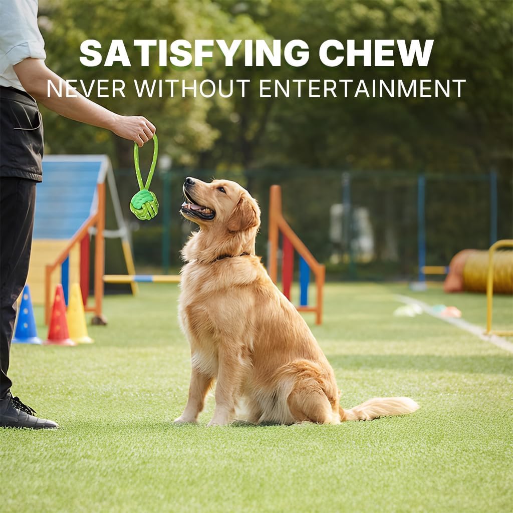 Tug of War Dog Toy with Ball, Interactive Dog Toys, Dog Rope Ball Toys | Dog Tug Toy, Dog Rope Ball Toy for Boredom and Stimulating Teeth Cleaning Gum Massage, Ball on Rope Interactive Toy