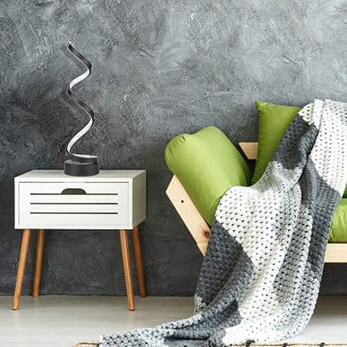 Miniatura 3 de ELINKUME Lámpara de mesa LED en espiral regulable, diseño minimalista moderno de iluminación, lámpara de noche curva de atenuación continua blanca