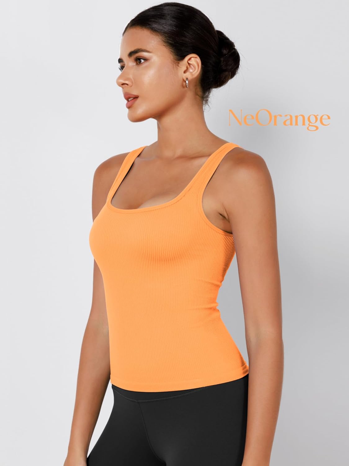 ODODOS 3-Pack Seamless Square Neck Crop Tank for Women Ribbed Knit Soft Low Back Cropped Tops - Image 3