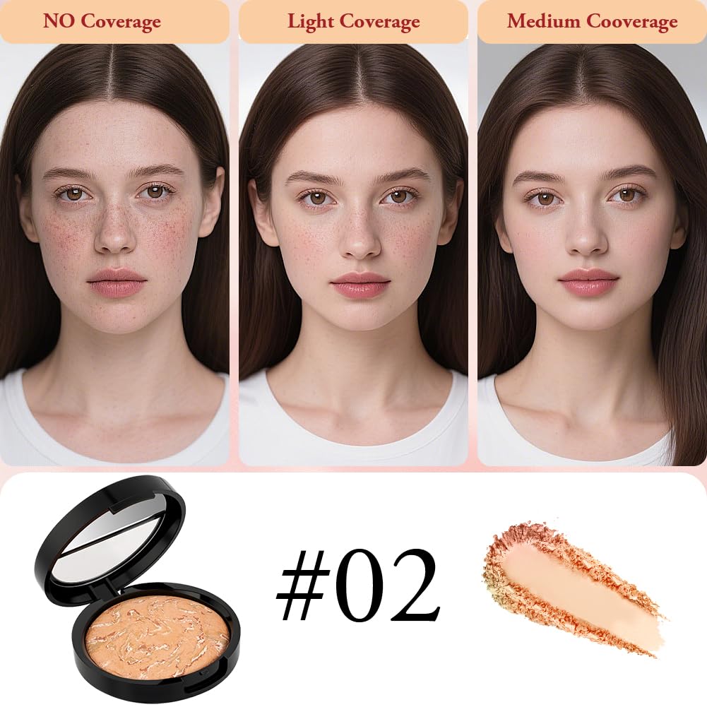 BUTBU Colour Correcting Powder Foundation, Baked Foundation for Mature Skin Brighten Illuminating Color Correcting foundation - Image 2