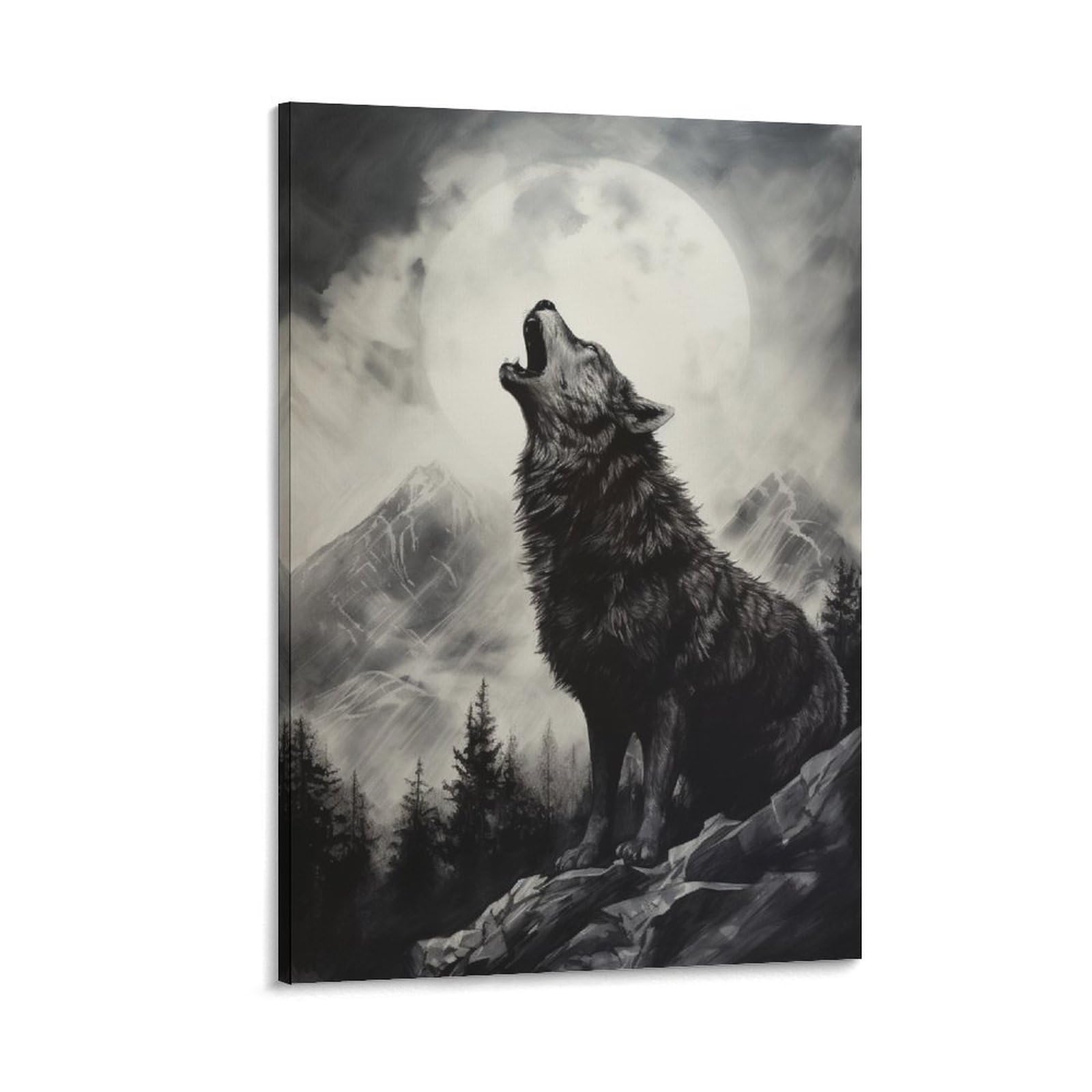 AYAROS Howling Wolf Canvas Wall Art for Bedroom Modern Full Moon Wolf Forest Animal Wall Decor Poster for Room Aesthetic Framed 16x24 inch