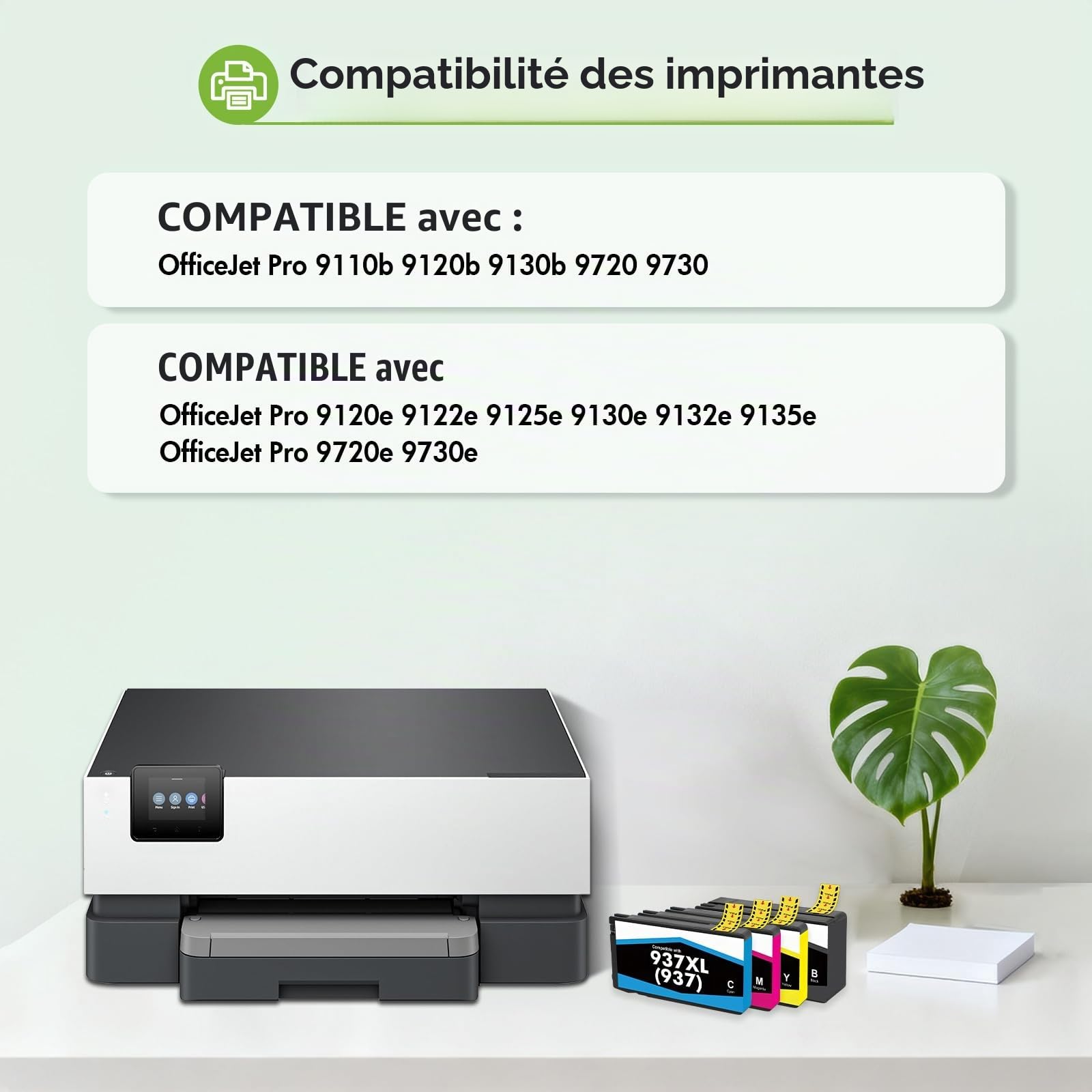 Cartouche 937XL 937 9730e 9120e pour HP 937 Pack de 4 Cartouche XL 937e | Compatible pour HP OfficeJet Pro 9720e 9132e 9122e 9120b 9125e 9130b 9130e 9720 9730 Imprimantes (Noir Cyan Jaune Magenta)