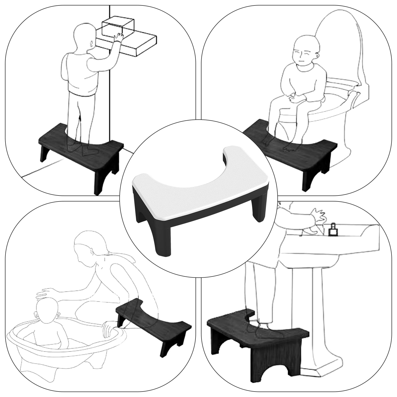 Toilettenhocker Erwachsene, Fußhocker für Badezimmer, Toilette Töpfchen Hocker Klohocker mit Rutschfesten FüßEn Kniebeugen Hilfe Hocker PortableToiletten Hocker, WC Hocker Erwachsene und Kinder
