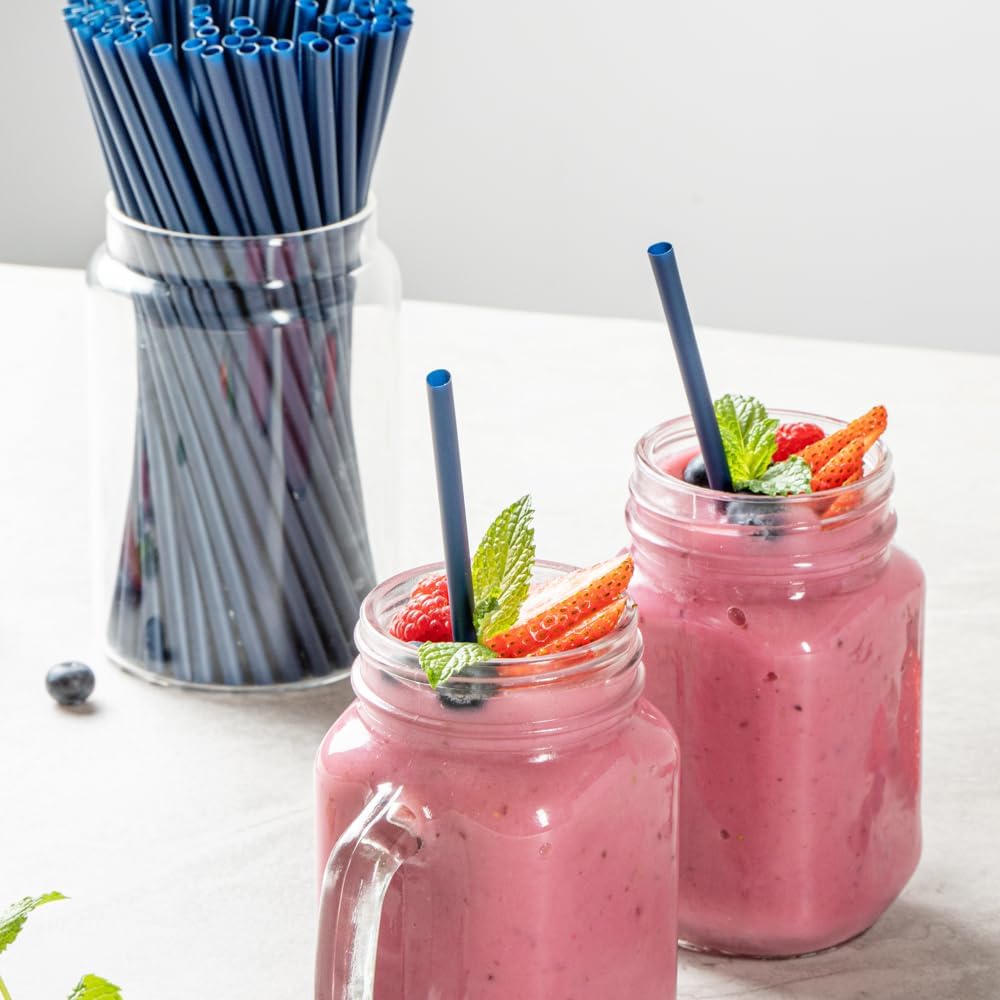 Restaurantware-Basic Nature 8.3 Inch Disposable Straws, 2000 Sustainable Straws - Sturdy, Won't Alter Flavors, Midnight Blue PLA/PBAT Straw, For Hot And Cold Drinks
