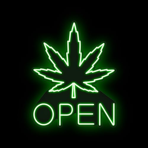 Miniatura 2 de Letreros LED de hoja verde de 20 x 16 pulgadas y hojas de marihuana personalizadas, luz de neón de cannabis para dispensario, tienda, ventana de