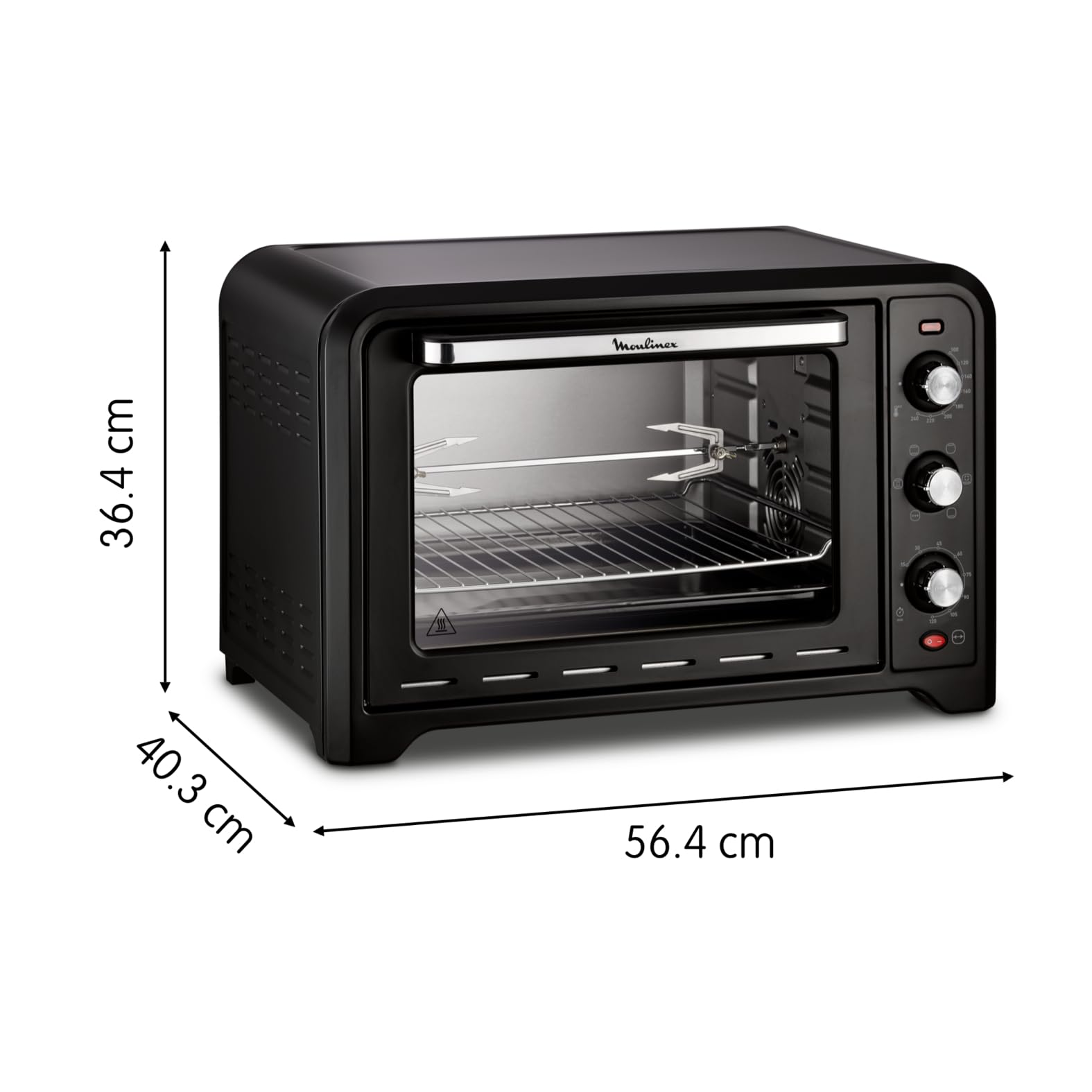 Moulinex Four électrique 39 L, 7 modes de cuisson, Chaleur tournante, Thermostat réglable jusqu’à 240° C, Tournebroche, Minuteur 120 min, Grille réversible, Optimo noir OX485810