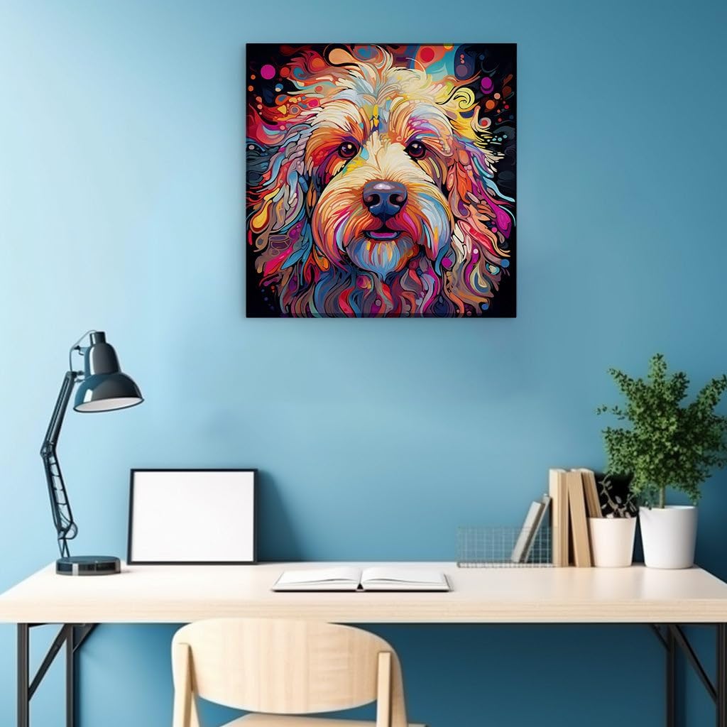 Canvas for Living room. A Canine Kaleidoscope: Discover the Charismatic Dog Adorned in a Spectrum of Hues, 27 x 18 inch Canvas Wall Art - Cavalier King Charles Spaniel - Nature Home Decor