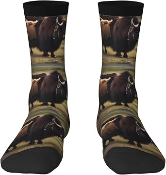 Mighty Highland Yak Printed White color blocked athletic socks, suitable for everyday wear