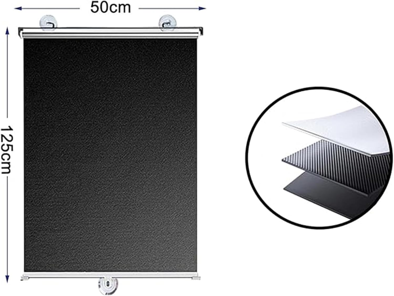 50x125cm Suction Cup Roller Blinds,Black Blackout Roller Blinds,Insulated and Sun Protection Privacy Screens,Retractable Portable Curtains,for Windows,No Drilling Required