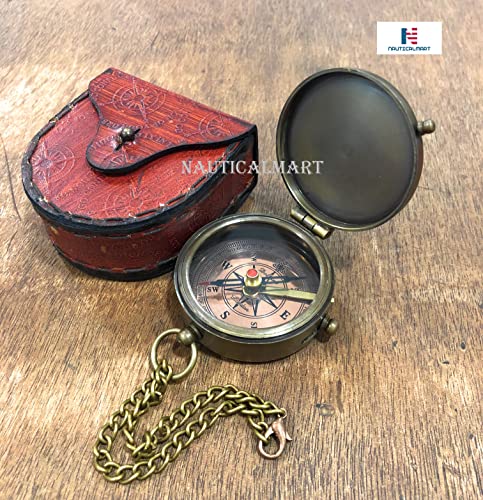 Brújula grabada con estuche de cuero NauticalMart miniatura 3