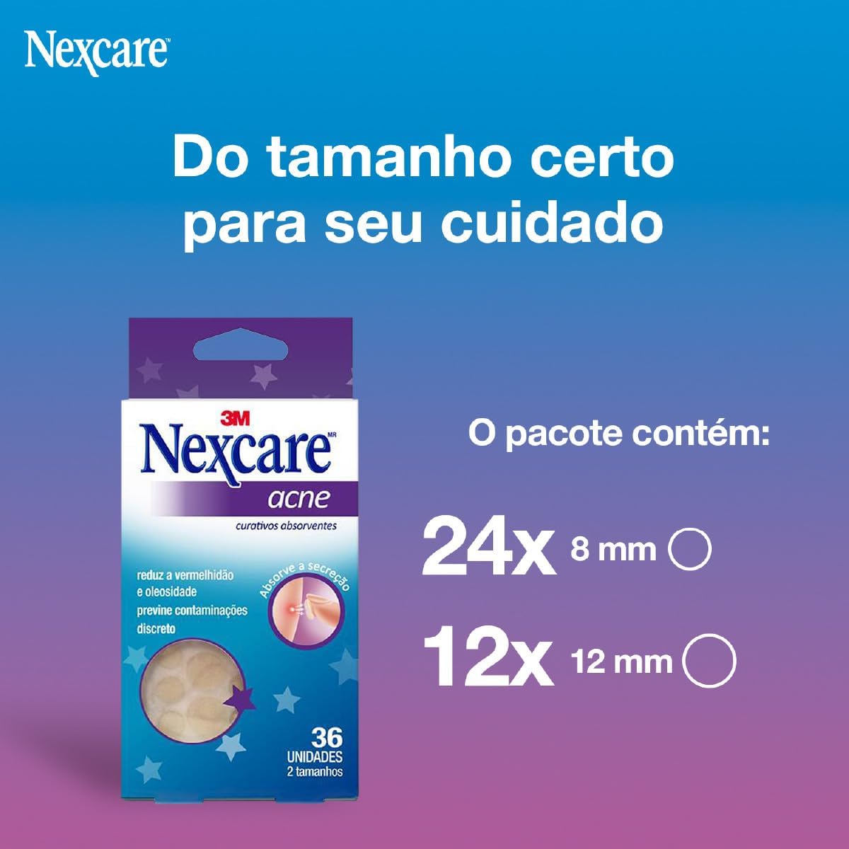 Nexcare, 3M, Adesivo para Acne e Espinha, Transparente com gel hidrocolóide, 36 Unidades