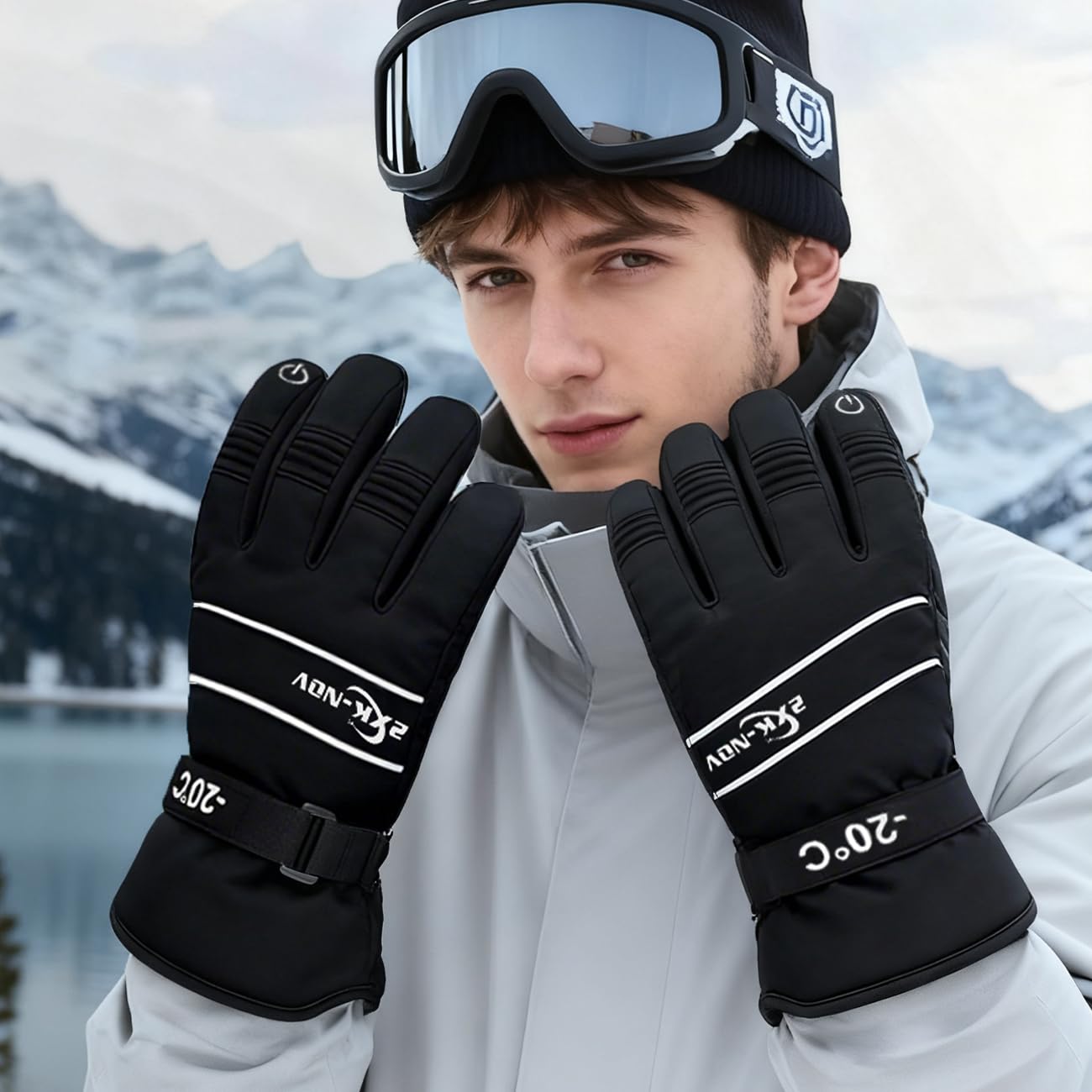 Gants de Ski Homme Femme - Gant Snowboard Homme Imperméables et Tactile, Gants 3m Thinsulate Hiver Noir, Men's Ski Gloves, for Cold Weather (Mesurez Tour de Paume Avant de Commander)